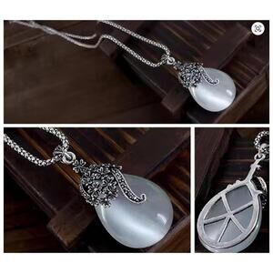 Cat's Eye necklace - silver - CZs - 20"